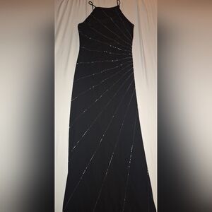 Black Beaded Halter Evening Dress